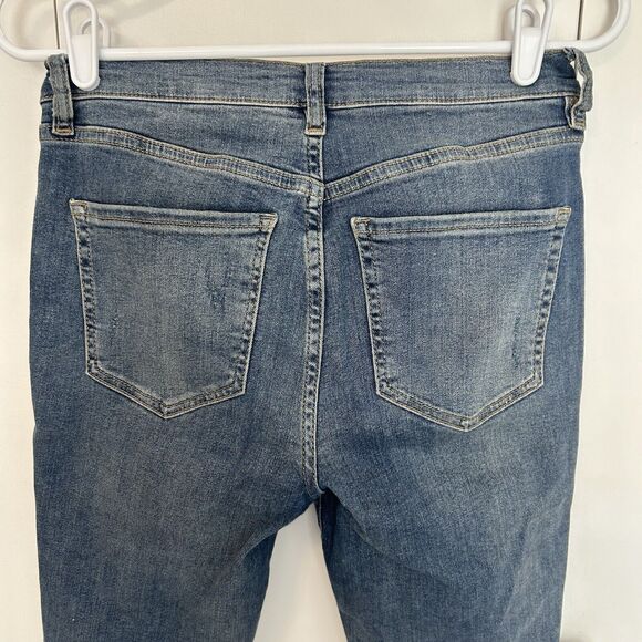 Free People Jeans Womens Sz 27 Blue Fringe Raw Hem Stretch Distressed Skinny - Picture 7 of 8